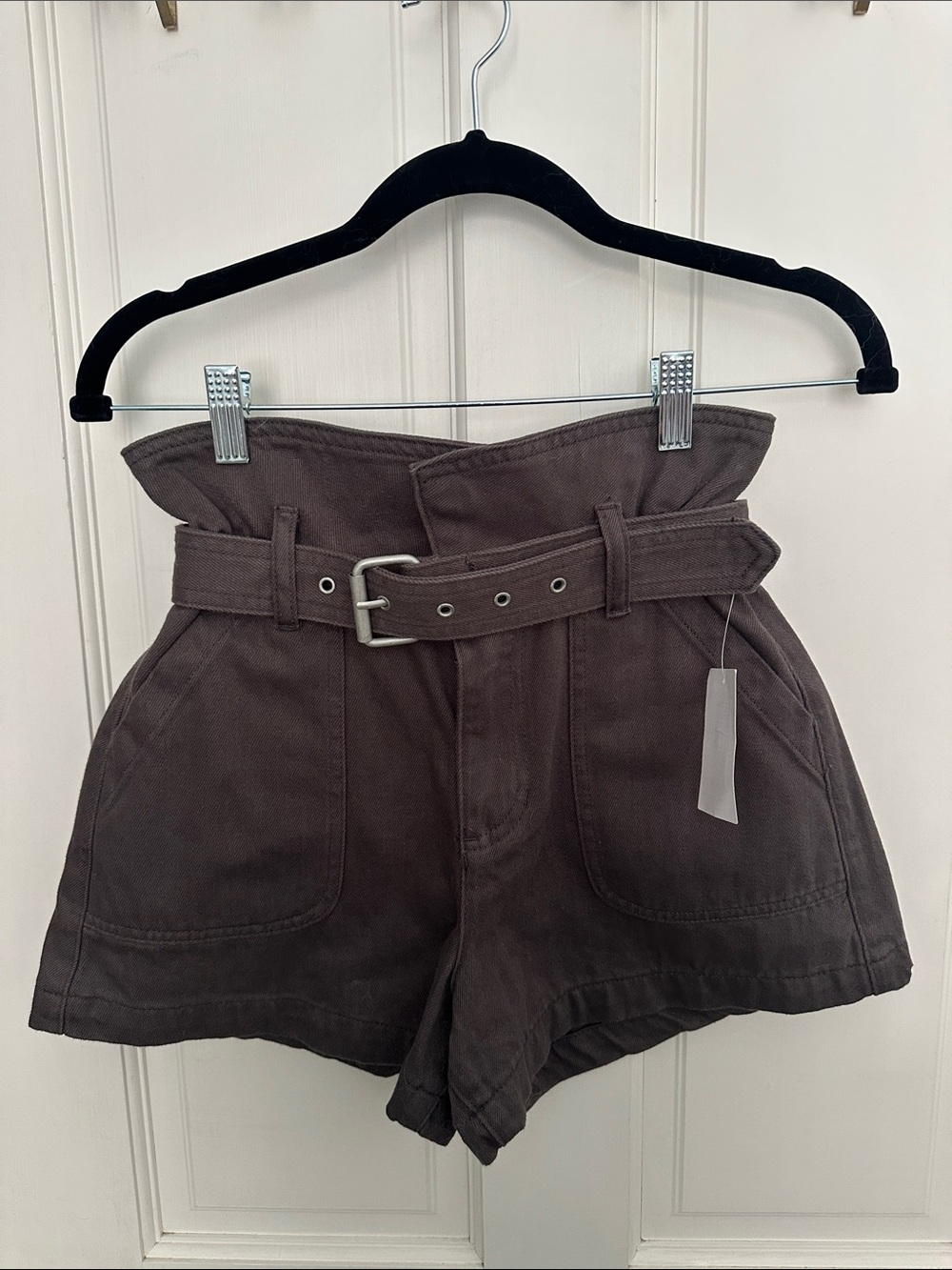 BlankNYC High-Waist Paperbag Shorts with Belt in Gray 24